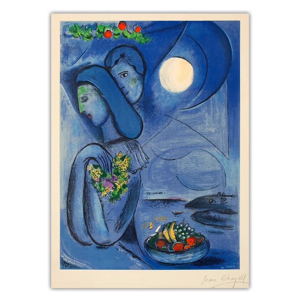 マルク・シャガール『果物籠の前に横たわる裸婦』複製画 絵画 シャガール 絵画「エッフェル塔の新郎新婦」額縁4色選択可能 作品証明